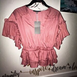 🎁NWT Chic Deep Rose Pink Ruffle Blouse
